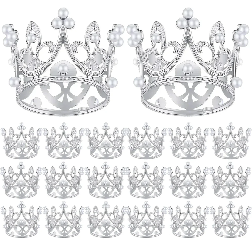 20/1 stk mini perlekrone kakedekorasjon gull sølv cupcake topper til blomsteroppsatser babyshower bryllupsfest dekorasjon: M / Brun
