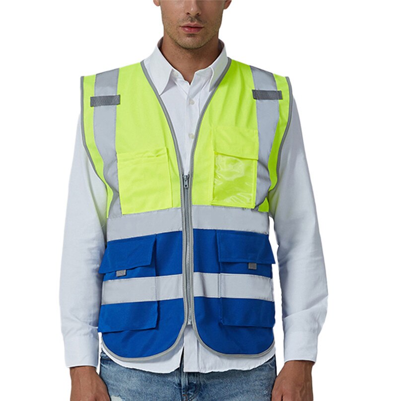 Mens Cycling jacket Reflective Vest Men Road Work High Visibility pullover Sleeveless Jacket Blouse outdoor night jacket &3S11: Blue / M