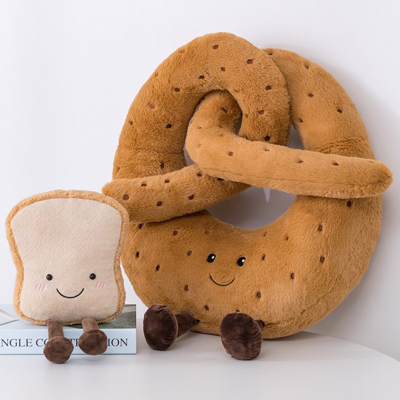 Juguete de peluche gigante para niños, muñeco suave de felpa, pan tostado, Pretzel, Croissant, Baguette, relleno de comida rápida, de cumpleaños