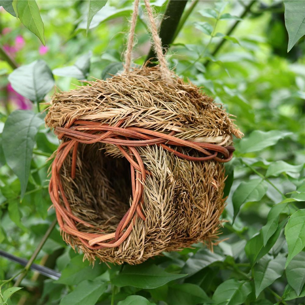 Hand-Woven Bird House Natural Aspen Reed Bird Nest Shelter Hut Small Bird Hideaway Outside Sparrows Hanging Parrot Nest Houses