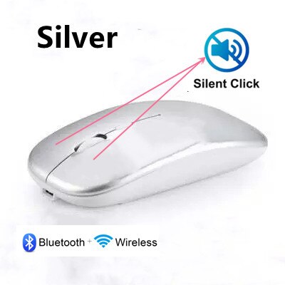 Windays bezprzewodowa mysz Bluetooth 2.4G Macbook darmowa wysyłka akcesoria komputerowe LapTop PC cichy przenośny akumulator RGB nowość: Srebrny