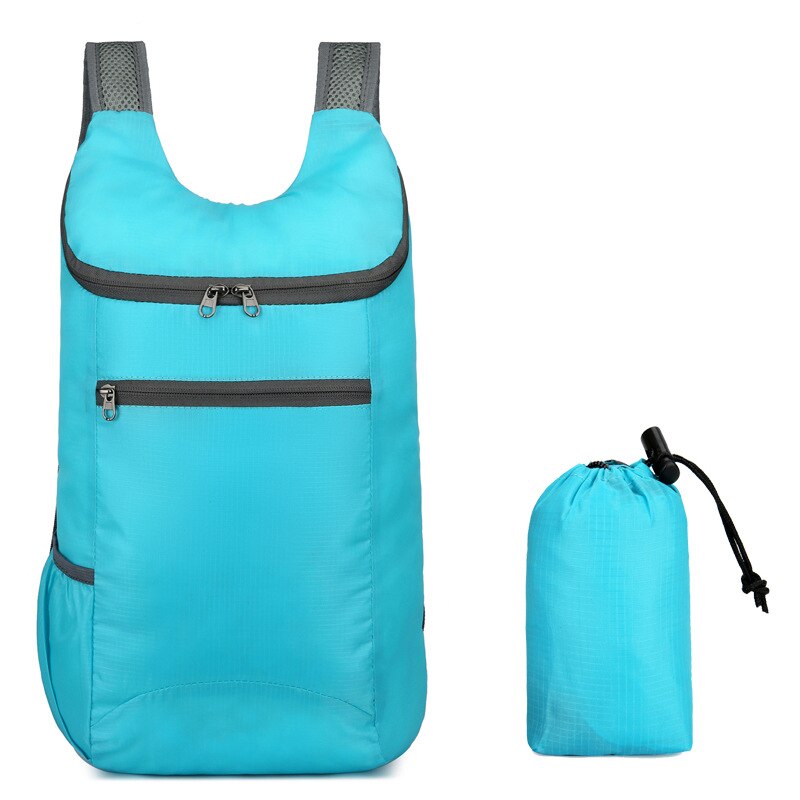 20L Unisex Waterproof Foldable Bag Outdoor Backpack Portable Camping Hiking Traveling Daypack Leisure Unisex Sport Bag Backpack: Light Blue