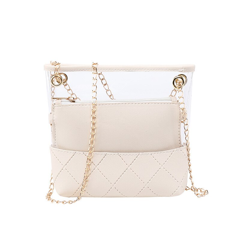 Transparent PVC Crossbody Bags for Women Female Casual PU Shoulder Handbags: White