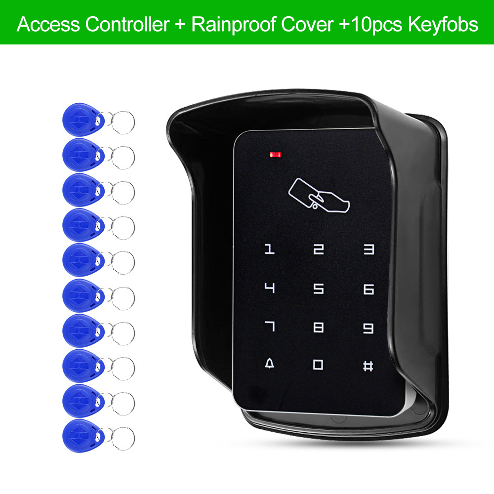 Upgraded RFID Access Control Keypad Waterproof Outdoor Cover 125KHz Card Reader 10pcs EM4100 Keyfobs for Door Lock System Kit: Keypad Cover Keys