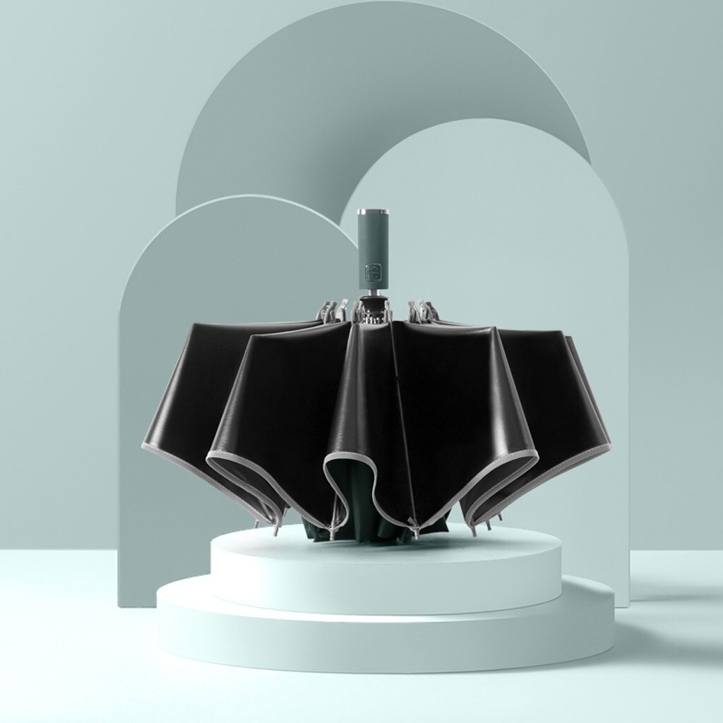 4# Automatic Umbrella Reverse Folding Business Umbrella With Reflective Strips Umbrellas Rain For Men Women Black Coating Зонт