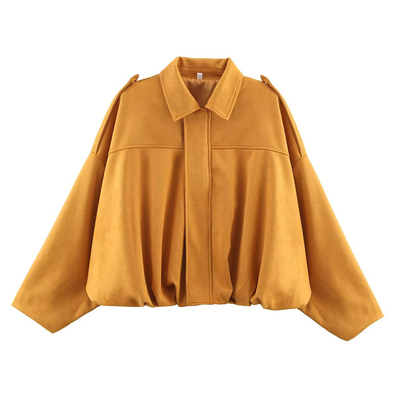 YENKYE Women Suede Textured Bomber Jacket Long Sleeve Lapel Collar Loose Coats Casual Female Outerwear Chic Tops