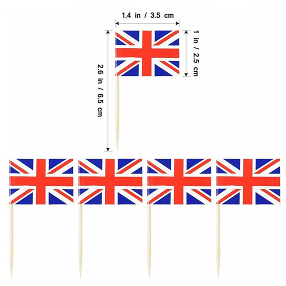 100pcs Union Jack Cocktail Sticks Cupcake Toppers Queens Jubillee Party Table Decoration Household Fruit Stick