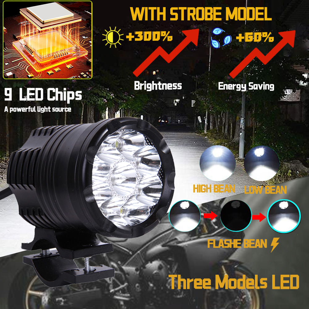 9 Chips Additional LED Headlights For Motorcycle High/Low/Strobe Long Range Lights Moto Fog Light Auxiliary Motocross Spotlight