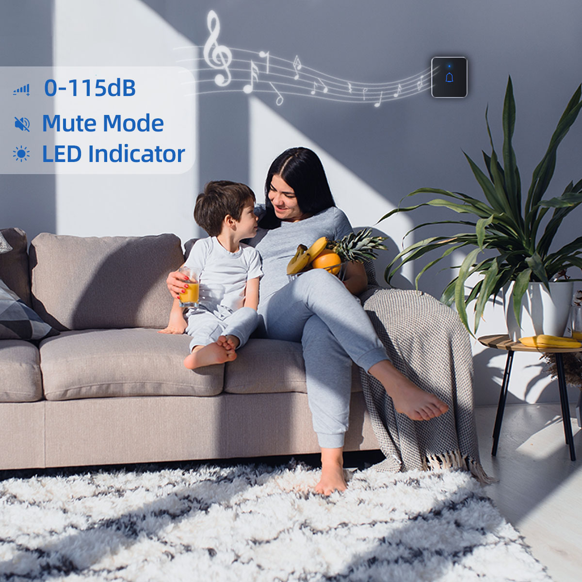 Waterproof Wireless Doorbell with 2 Receivers Outdoor Smart Home Door Bell Kit LED Flash with 56 Tones 300m House Door Chime