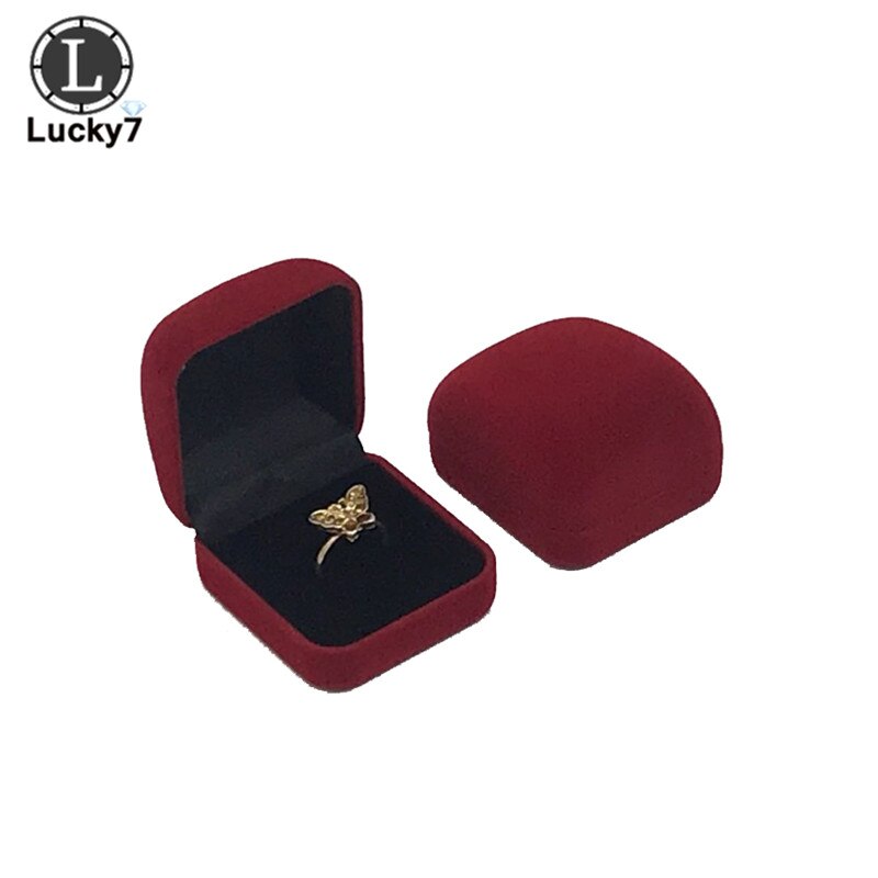 Flocking Ring Box Blue Red Black Jewelry Package Box 7 Colors Available Ring Stud Earrings Jewelry Organizer Storage Box: Dark Red and Black