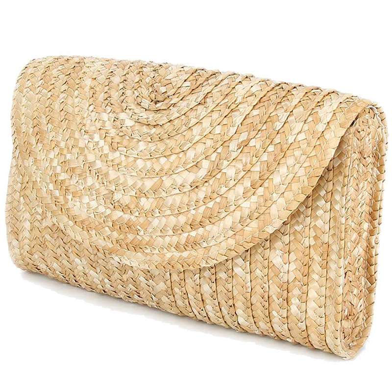 Halm clutch plånböcker för kvinnor sommar strand handväskor, bröllop kuvert plånbok färg: brun