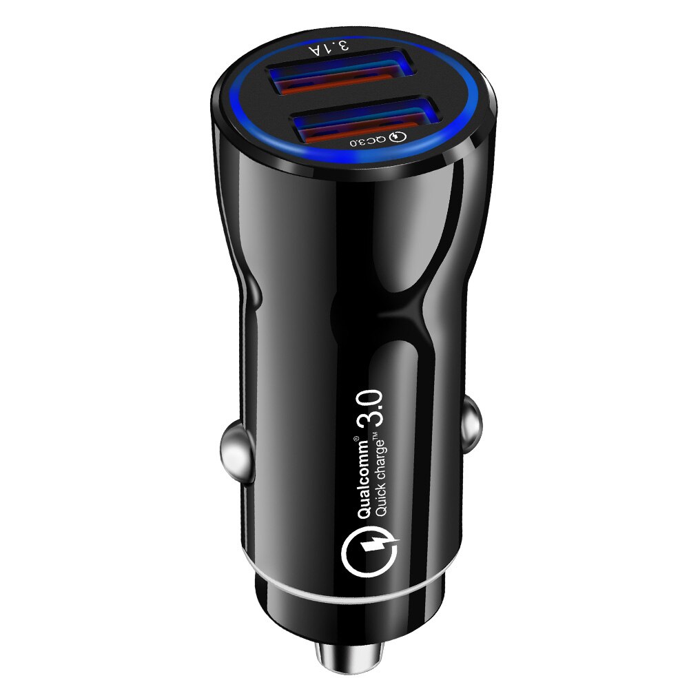 Olaf Quick Charge 3.0 Usb Car Charger 3.1A Metalen Auto-Oplader Mobiele Telefoon Auto Usb Lader Auto Charge 2 poort Voor Samsung Huawei: black