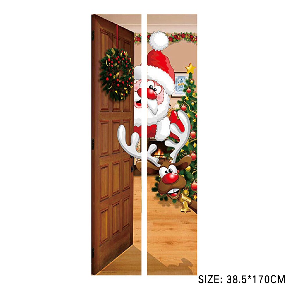 Christmas Santa Deer Door Sticker Glass Window Sticker Wooden Door Renovation Wall Sticker Home Office Decoration: 02