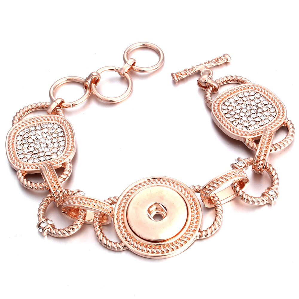 Snap Bracelet Rose Gold Silver Color Snap Bracelet Bangles Crystal 18MM Snap Button Bracelet for Women Men Exchange Jewelry