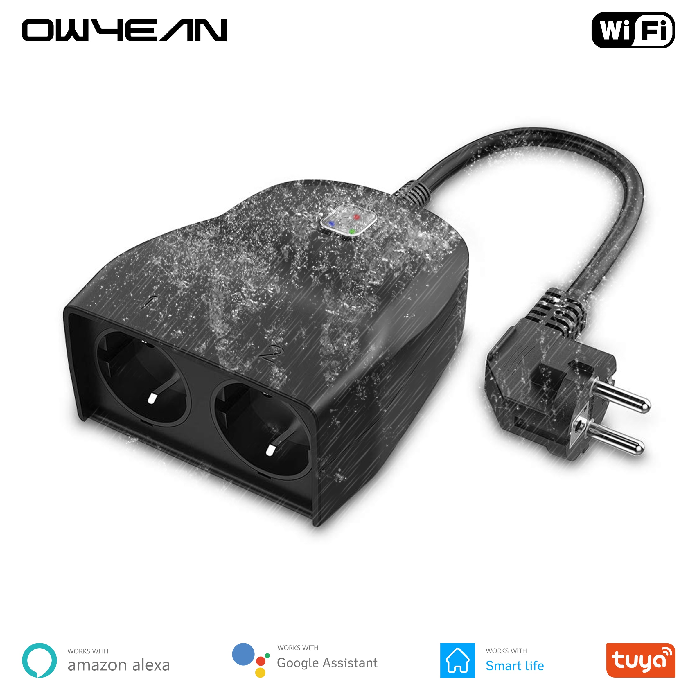Tuya-enchufe inteligente IP44 para exteriores, enchufe con WiFi, resistente al agua, 2000W, controlador externo para la UE, Smart Life, Alexa y Google domótica