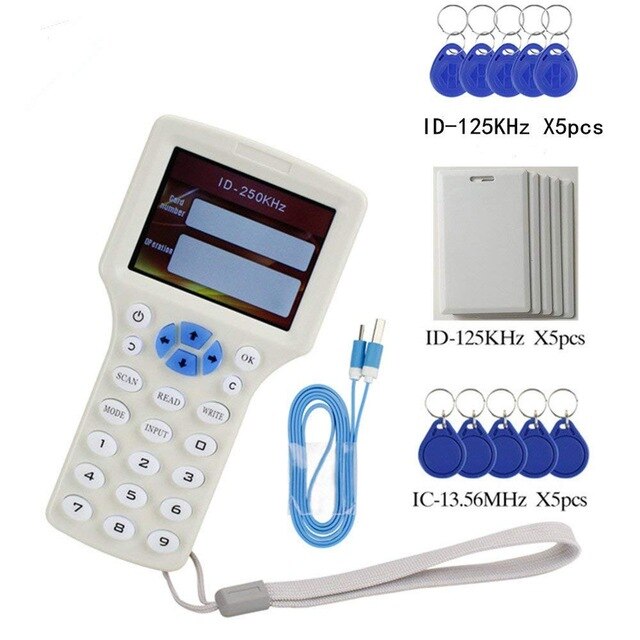 RFID Reader Writer Copier Duplicator IC/ID English 10 Frequency with USB Cable for 125Khz 13.56Mhz Cards LCD Screen: style a
