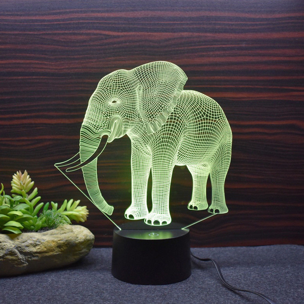 3d magic touch elefant natlys farverige skiftende led bordlampe stue bar indretning lys
