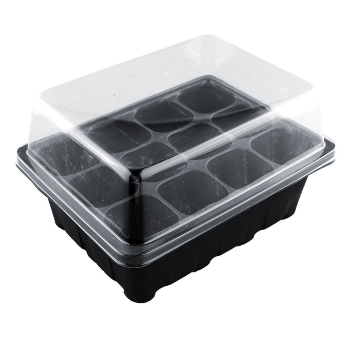 VICTMAX 5 Set 12 células maceta de vivero semilla para plantar Set de bandejas de caja para germinación con tapa jardín protector de cultivo: Black