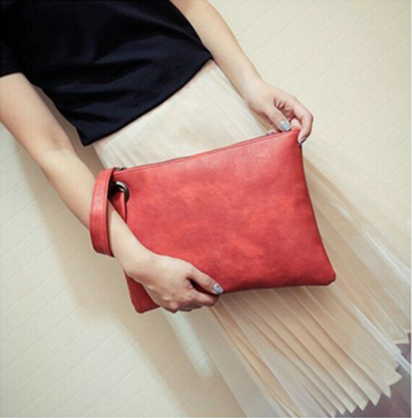 Women Party Clutches PU Leather Envelope Clutch Bag Handbag Lady Female Vintage Evening Bag: red