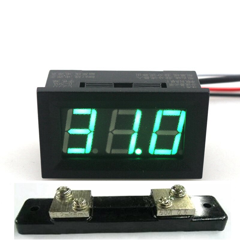 Dc 0-50A Mini Digitale Ampèremeter Met Groene Led Display Huidige Panel Meter Voeding DC4.5-28V: with shunt