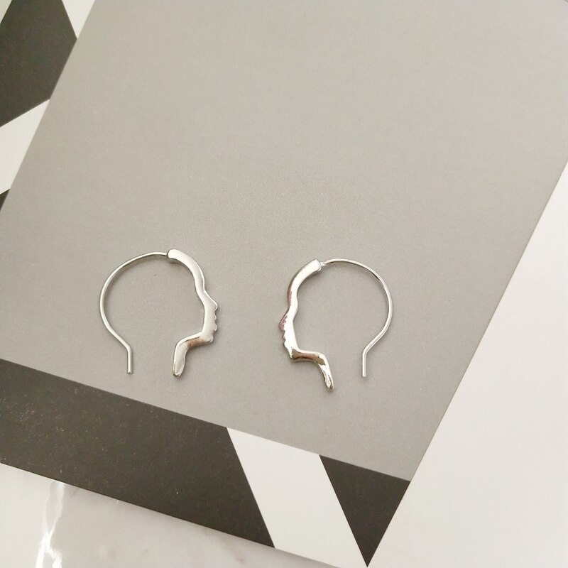10 Paar/partij Mode-sieraden Metal Abstract Overzicht Hoofd Gezicht Oorbellen Voor Vrouwen: silver
