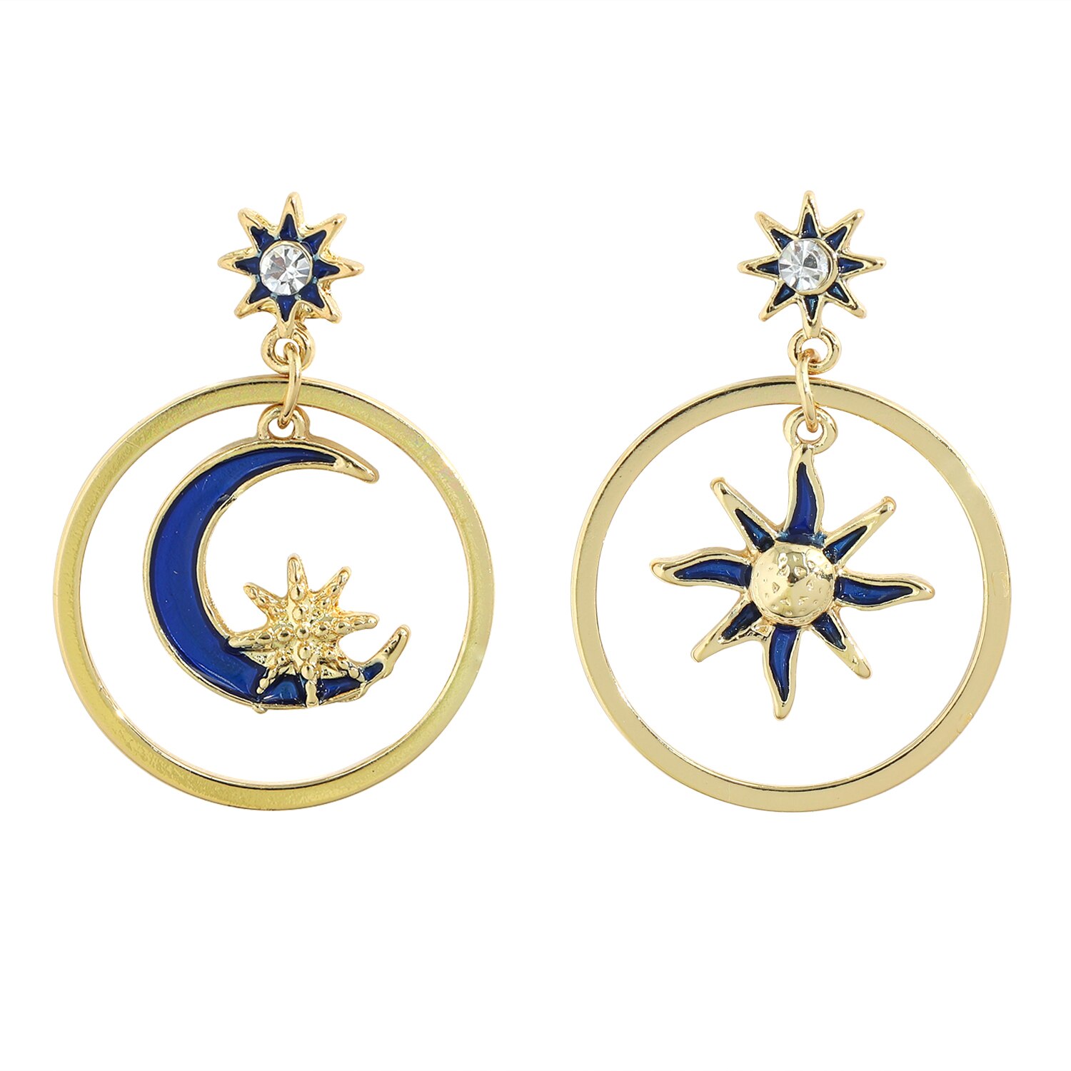 Vedawas Mode Onregelmatige Planeet Star Moon Blue Oorbellen Voor Vrouwen Boho Luxe Crystal Leuke Cirkel Oorbellen Sieraden