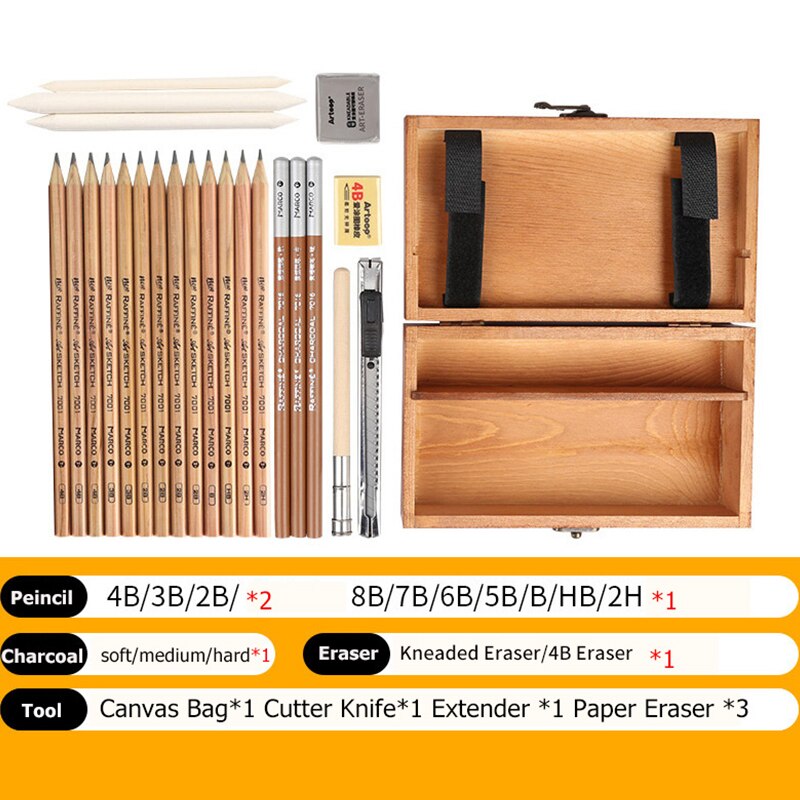 Marco Sketch Pencil Set Sketching Drawing Kit Wood Pencil Pencil Bags For Painter School Students Art Supplies