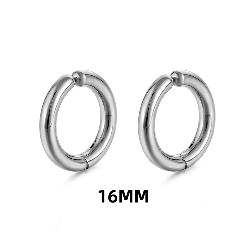 1 par de pendientes de aro falsos sin perforación, aros circulares de acero inoxidable Punk clásicos, pendientes con Clip para mujeres y hombres sin agujero: PLATEADO