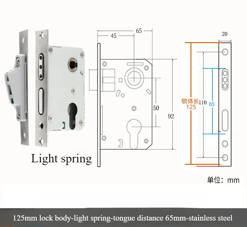 Silencioso Interior fechadura da porta de madeira, Reverse Lift Lock Body, Light Spring Room, 58 Rolamento Magnético, Tamanho 50, Heavy Spring: Preto