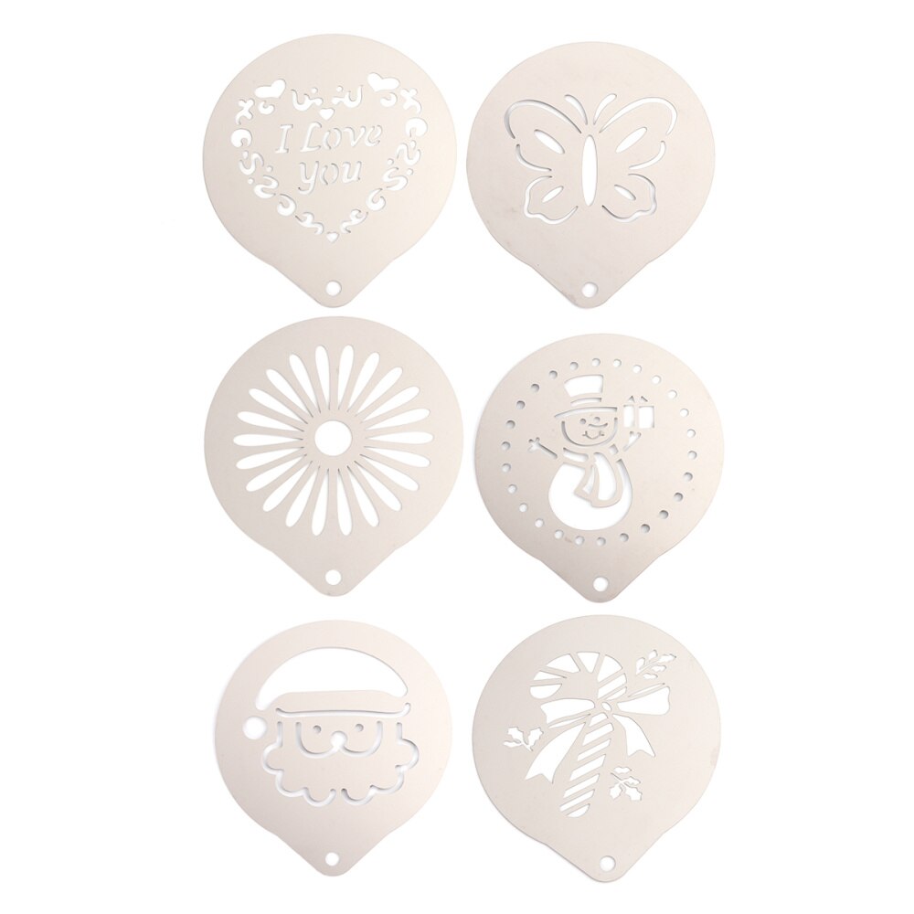1 Set of 6pcs Coffee Stencils Stainless Steel DIY Cappuccino Latte Milk Foam Art Template Printing Model (Assorted Style 1): Silver Set 4