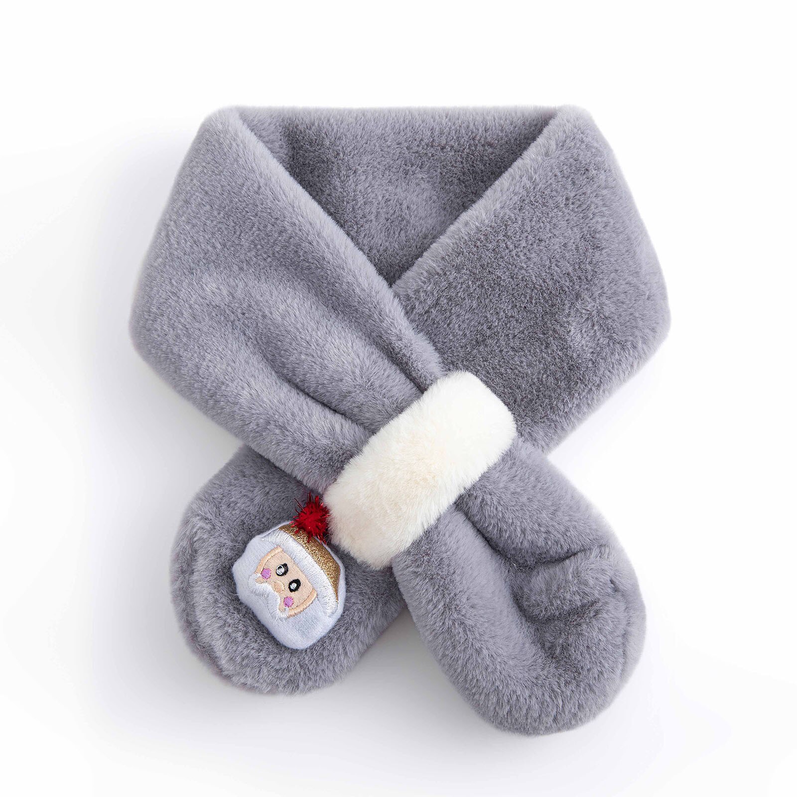 Christmas Cartoon Plush Scarf for Children Scarves Winter Cartoon Embroidery Scarf Boys Girls Xmas: Gray