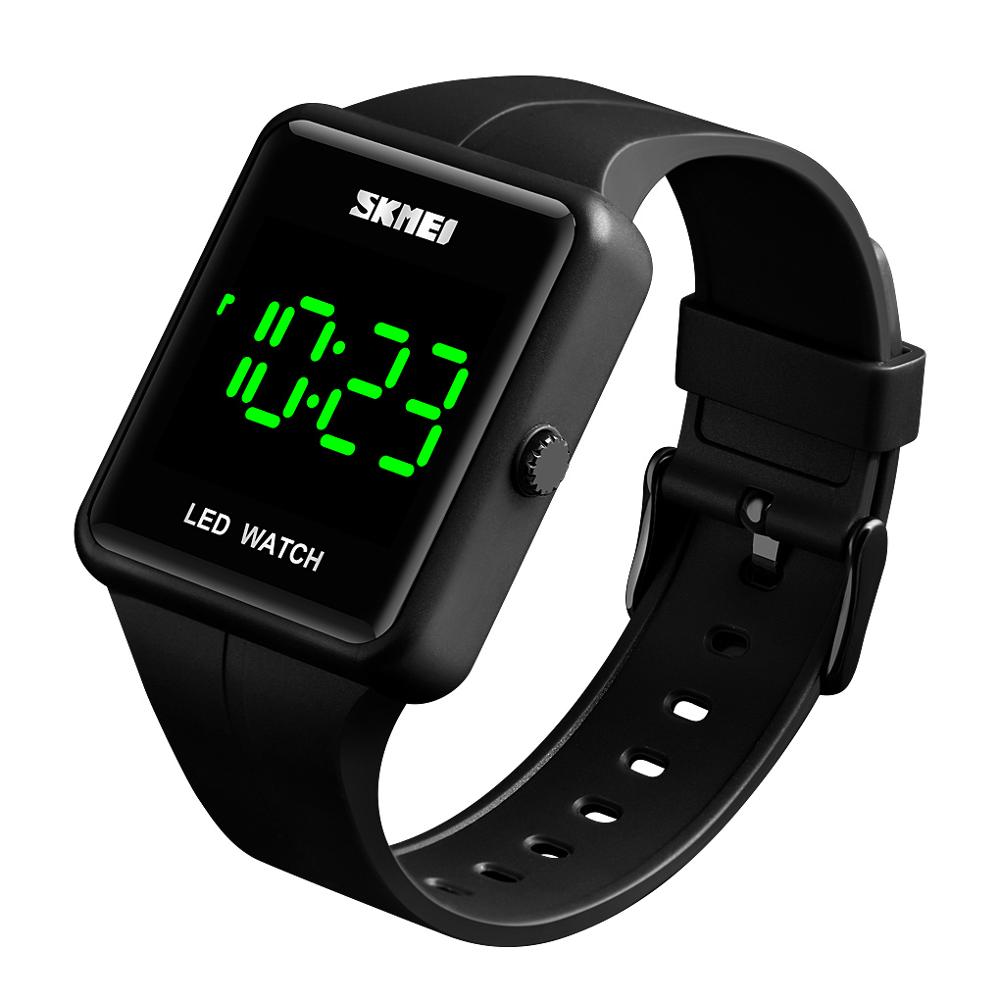 Skmei led digitaal herenhorloge grote wijzerplaat simply sport heren pu polshorloge datum waterdicht vierkant elektronisch horloge dames heren 1541