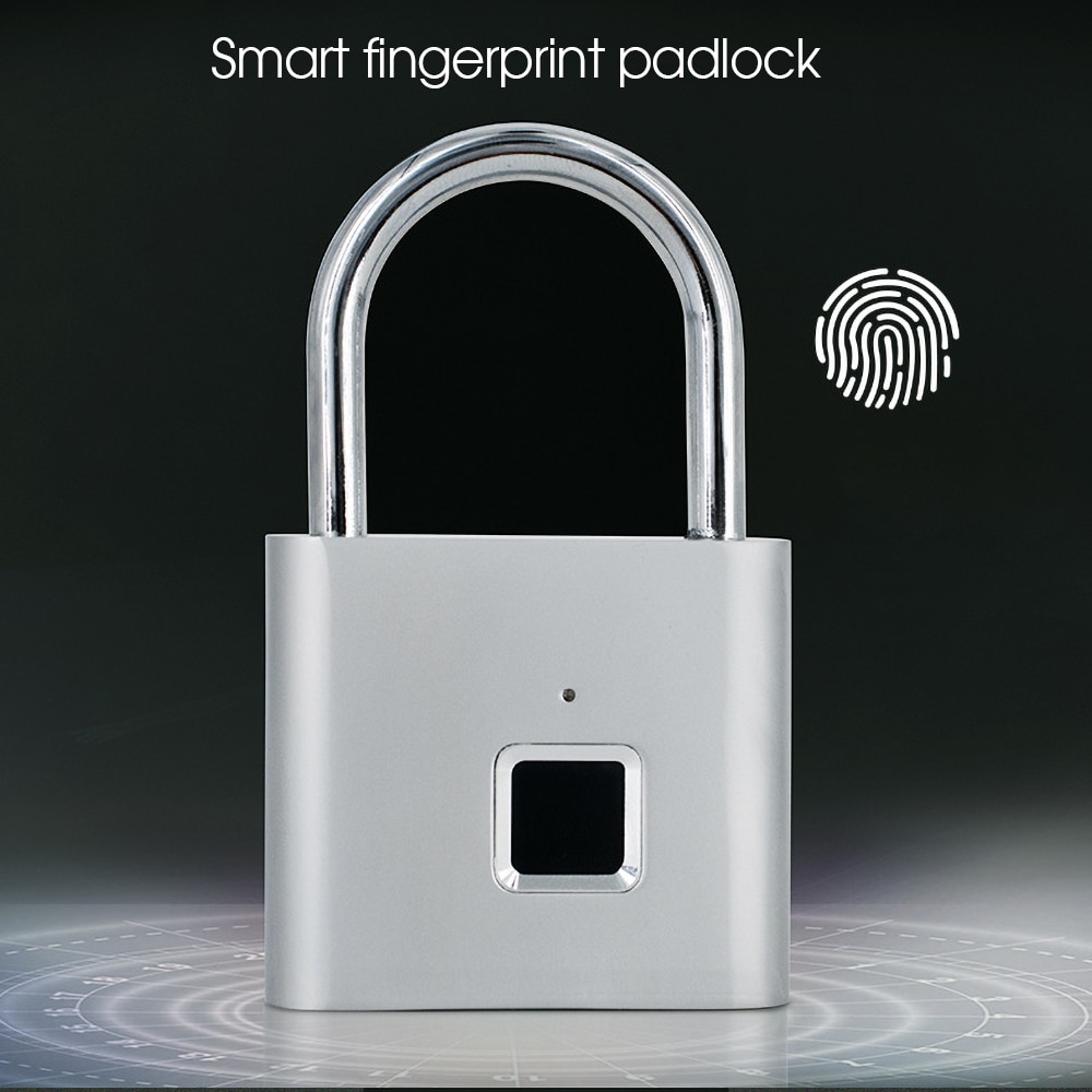 Portable Fingerprint Smart Padlock IP65 Waterproof Electric Biometric Door Lock Home Door Bag Luggage Case Lock USB Rechargeable