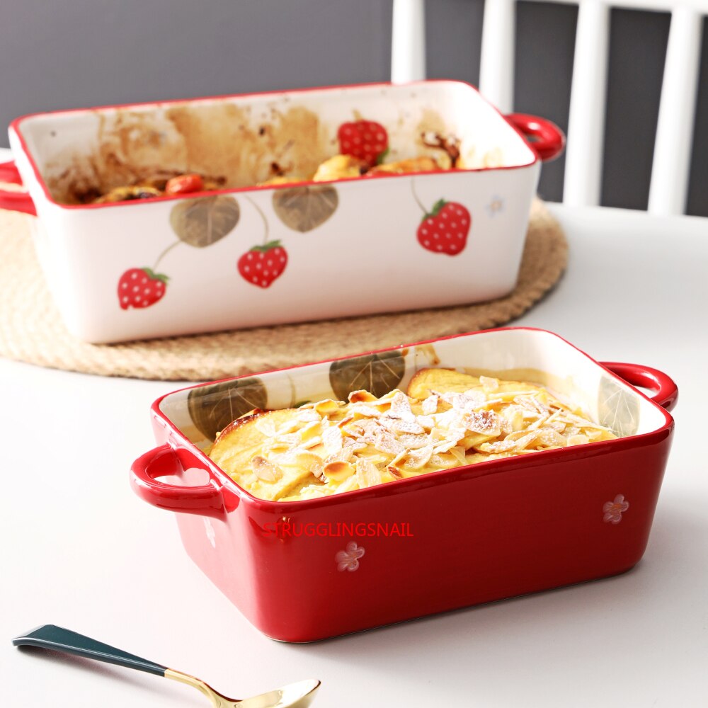 Ceramic Baking Dish Roasting Lasagna Pan Rectangular Dish Bakeware Pan with Handle Oven Kitchen Baking Tool Dinner Plates