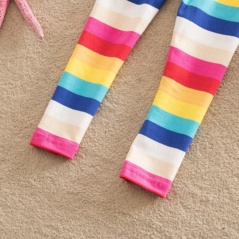 JUXINSU Meisjes Regenboog Streep Leggings Katoen Bloem Lange Lente Zomer Broek voor 1-8 Jaar