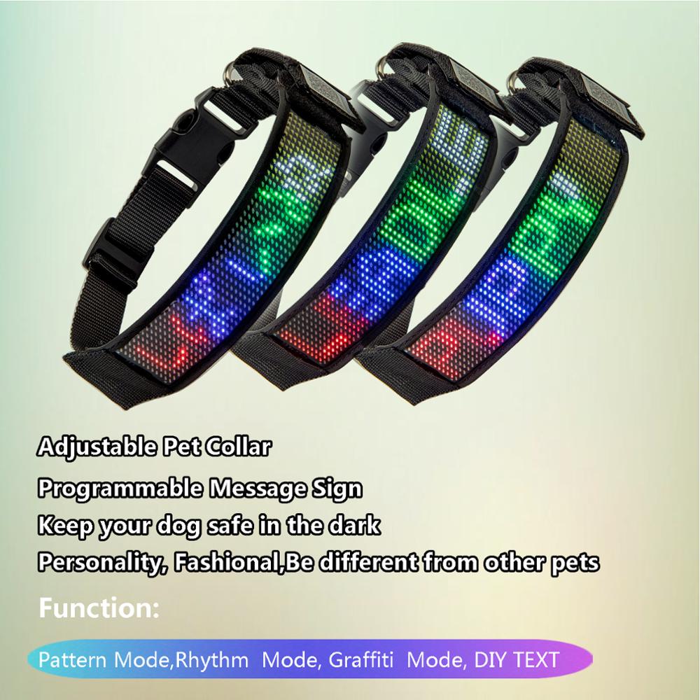 Led Pet Collar Bluetooth Programmable Scrolling Message Display Rechargeable Flashing Anti-Lost/Avoid Accident Led Dog Tag