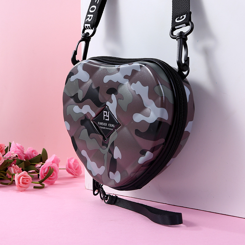 Luxury HandBags Heart Shaped PVC Mini Shoulder Bag for Woman Personality Small Box Women Purses: Camouflage Grey