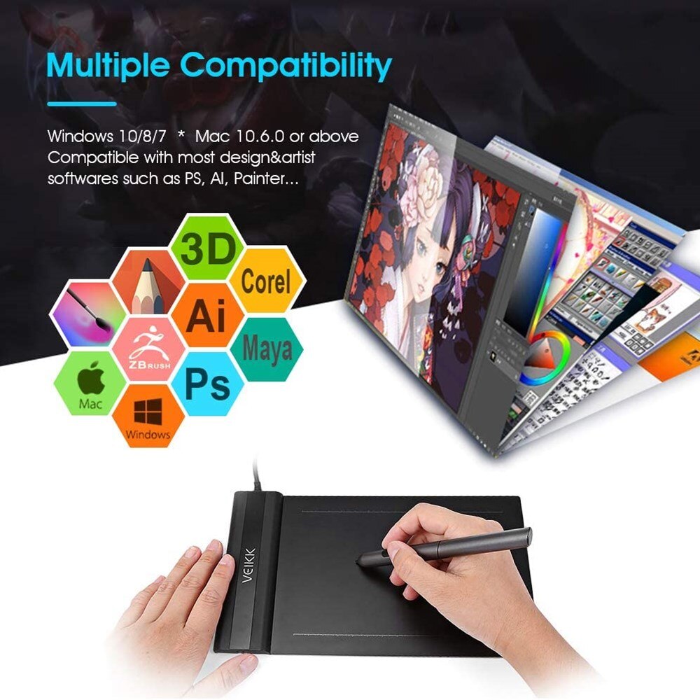 VEIKK – tablette graphique S640, Ultra-fine, 6x4 pouces, avec stylet passif sans batterie, 8192 niveaux de sensibilité à la pression