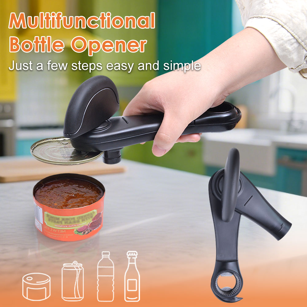 Portable Can Opener Plastic Safety Hand-actuated Bottle Opener Anti Slip Easy Grip Side Cut Multi-Func Kitchen Tool