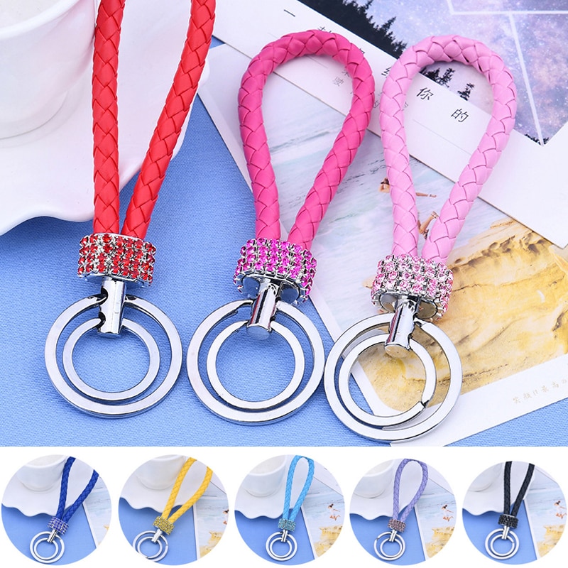 Double Loop Rhinestone Crystal Keychain Horseshoe Buckle Metal Car Key Pendant General Multicolor Hanging