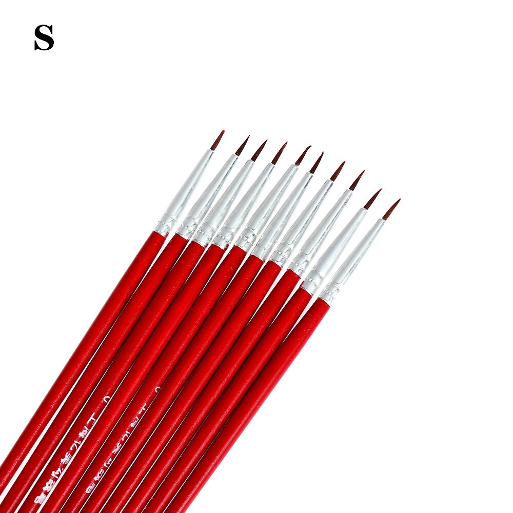 10 teile/satz Feine Hand Gemalt Dünne Haken Linie Stift Kunst Liefert Zeichnung Kunst Stift Pinsel Nylon Pinsel Acryl Malerei stift: S-rot