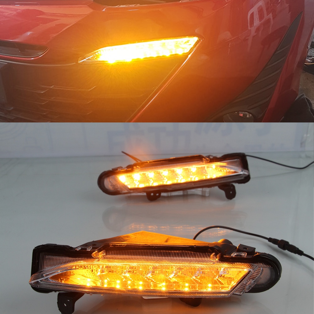 Led-dagrijverlichting Case Voor Toyota Yaris Led Voorbumper Drl Met Gele Lamp Turn Auto-Styling