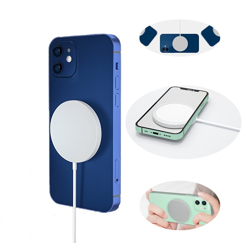 Magnetische draadloze oplader met ingebouwde usb-c-kabel, draagbaar voor mobiele telefoon 12 pro max 15w qi magsafe snellader