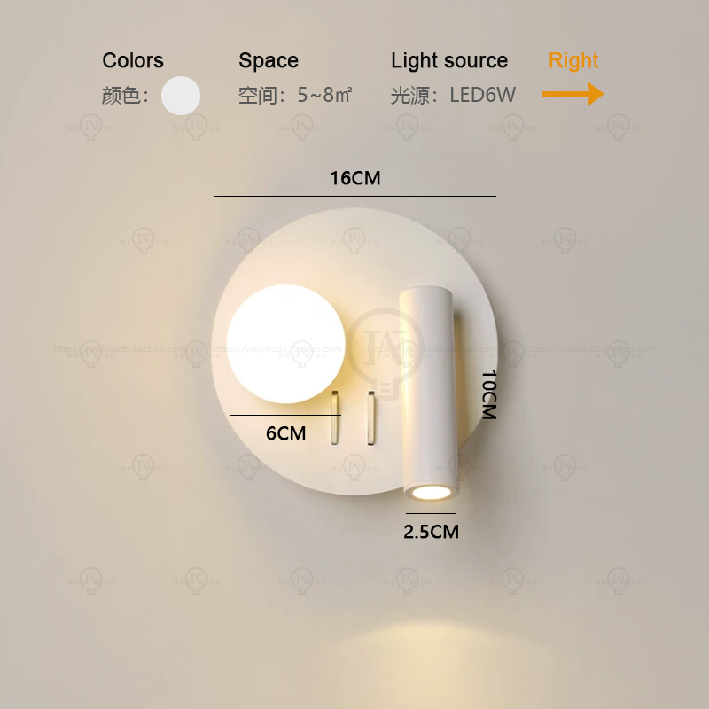 Hvit vegglampe bakgrunnsbelysning 350 gradere rotasjon justerbar vegglampe hotellsoverom nattbordsstudie lesebordslampe med bryter: < 2700k / Svart