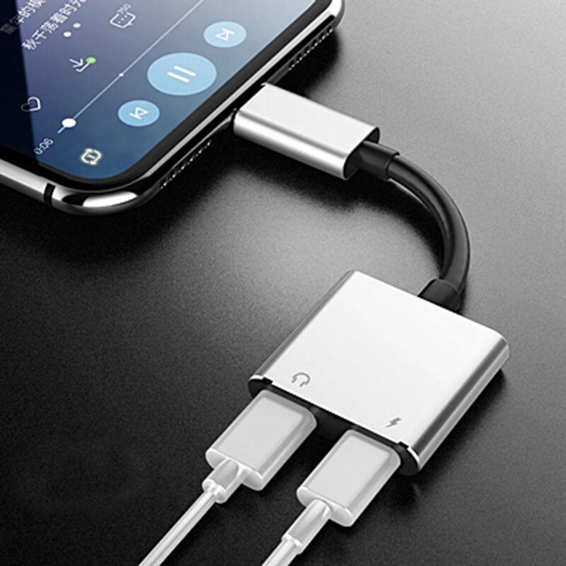 2-in-1 Male to Dual Lightning Jack Female Adapter for iPhone 7 8 12 11 Plus X Fast Charging Portable Quick Charger Audio Adaptor