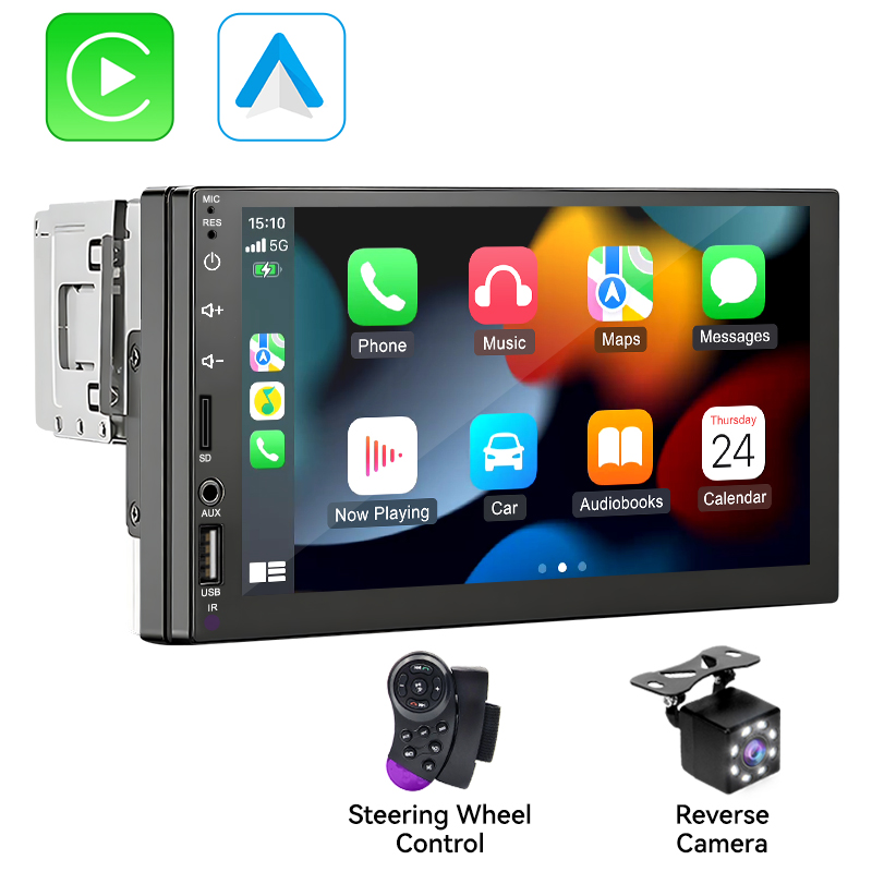 VENBES 7 "Radio Universal para coche CarPlay Android Auto 1 DIN reproductor Multimedia pantalla táctil Mirrorlink BT Audio automático: Rojo