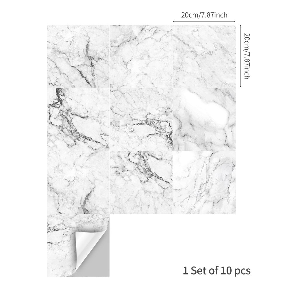 15/20cm Marble Tile Sticker PVC DIY Self-adhesive Wall Sticker for Bathroom Kitchen Camper Home Decor: White 20x20cm