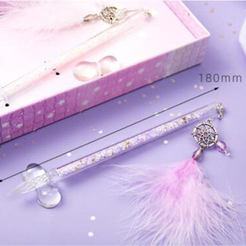 M17F Stylish Crystal Dip Pen Kit Signature Pen Set with 30ml Ink Bottle Dreamcatche/Moon Pendant for student Adult