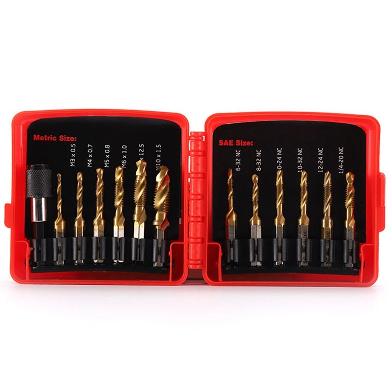 ! Titanium Combination Drill Tap Bit Set 13PCS SAE And Metric Tap Bits Kit For Screw Thread Drilling Tapping Deburring