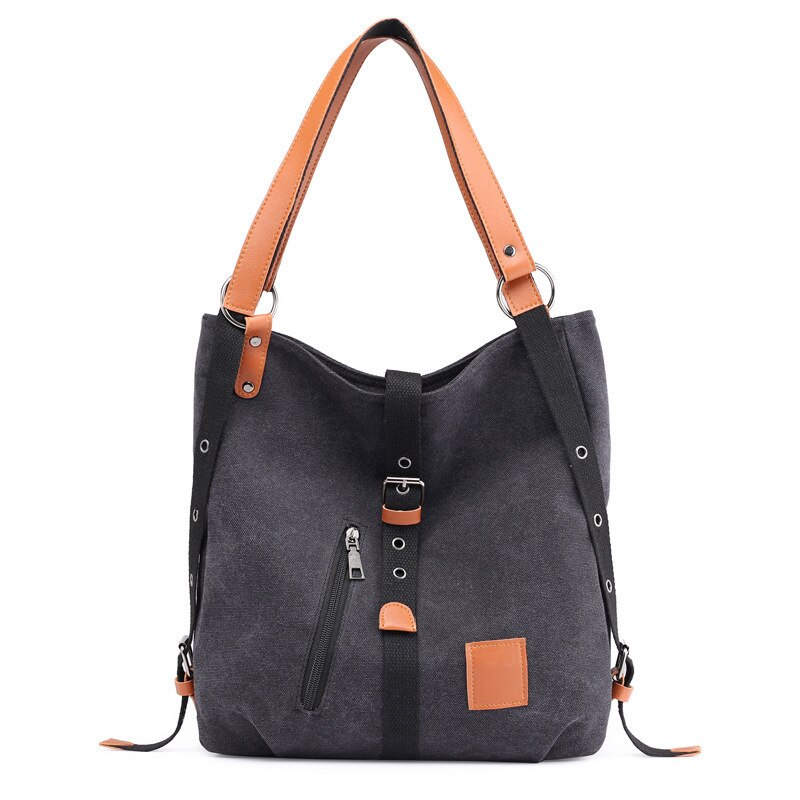 Canvas Schoudertas Dames Crossbody Tassen Herbruikbare Terug Zakken Multifunctionele Mode Reistas Grote Capaciteit: Black